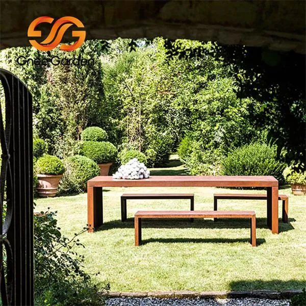 কর্টেন ইস্পাত বেঞ্চ এবং টেবিল